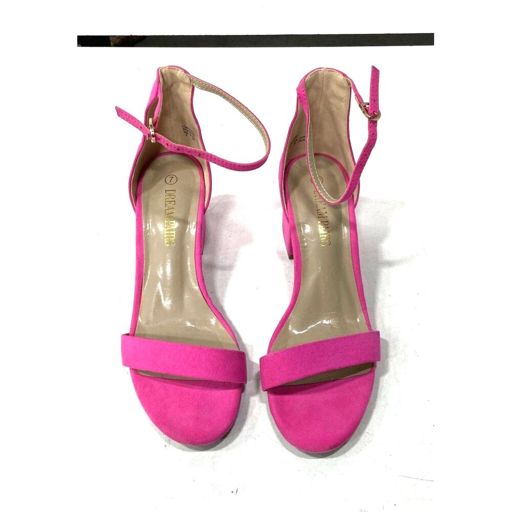 Dream Pairs Low Chunk Fuchsia Suede Block Heel Sandals Ankle Strap Pink 7 Open